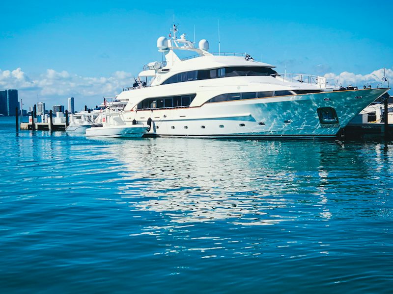 White superyacht docked at Miami Beach Marina