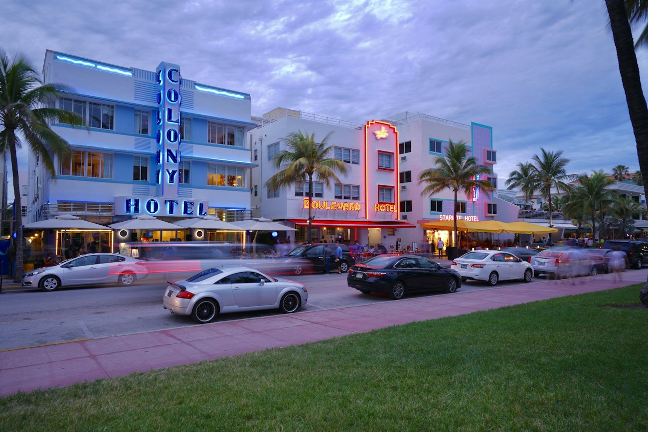 Pastel Art Deco hotels on Ocean Drive, Miami Beach