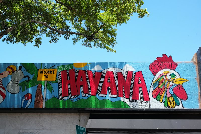 Welcome to Little Havana mural with a rooster on Calle Ocho, Miami