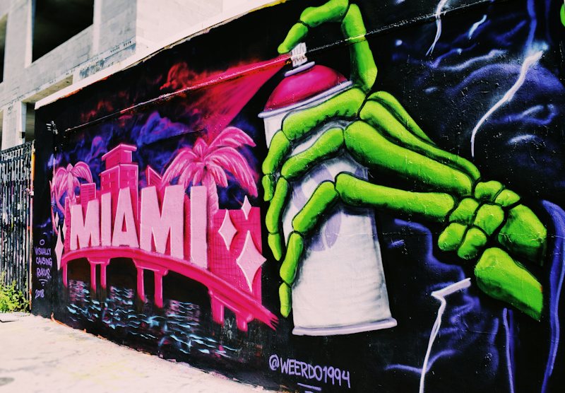 Bright street mural in the Wynwood arts district, Miami